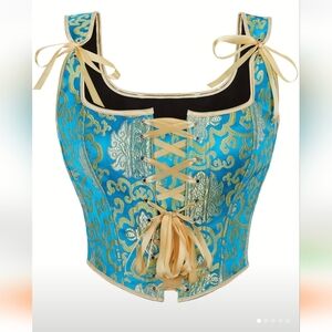 🌺 Blue and Gold Lace-Up Corset